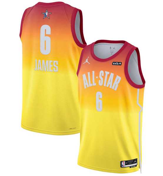 Men's 2023 All-Star #6 LeBron James Orange Game Swingman Stitched Basketball Jersey Dzhi